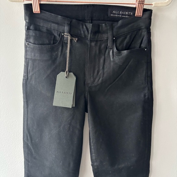 AllSaints Miller Black ‎ Coated Skinny Jeans Sz 26 - Picture 5 of 10
